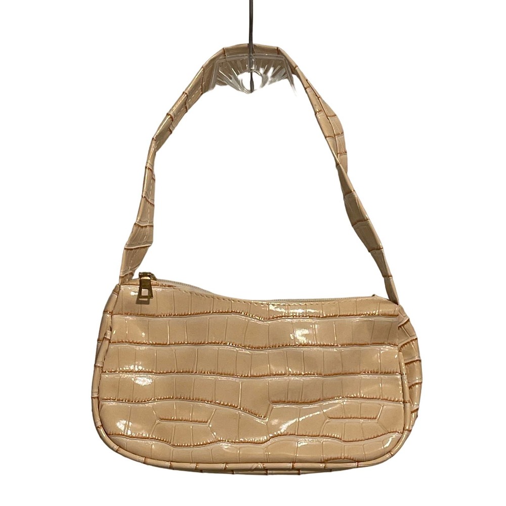 Cream & Tan Crocodile Look Faux Patent Leather Mini‎ Shoulder Bag Pre-owned